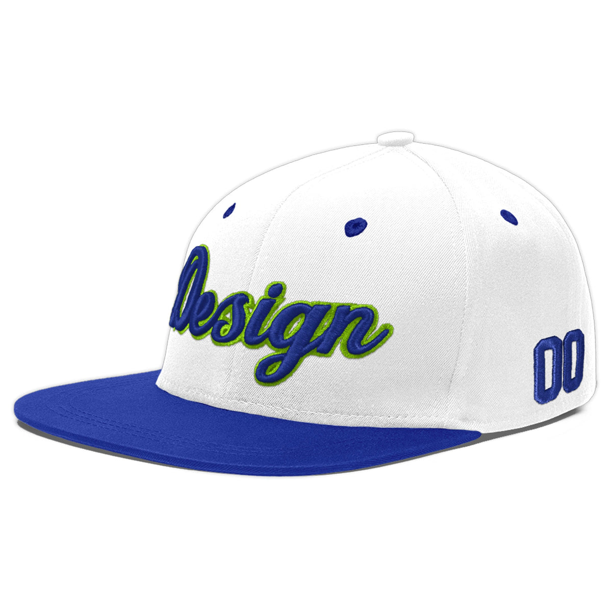 Custom White Royal Blue 6D Puff Embroidery Flat Embroidery Casual Sport Baseball Cap