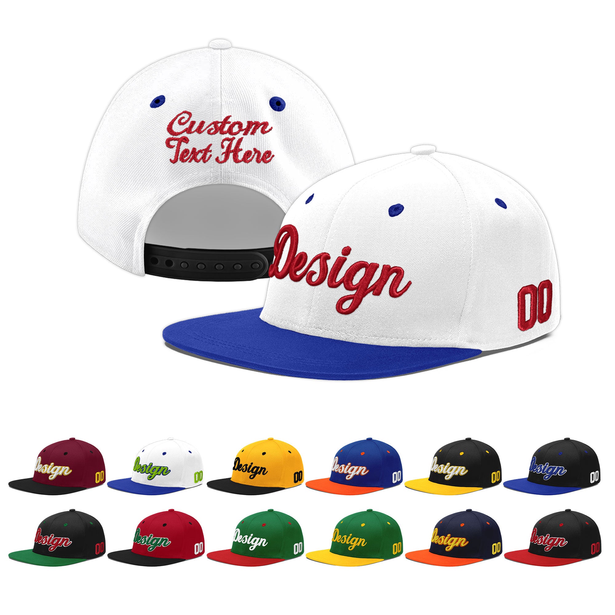 Custom White Royal Blue 11D Puff Embroidery Flat Embroidery Casual Sport Baseball Cap