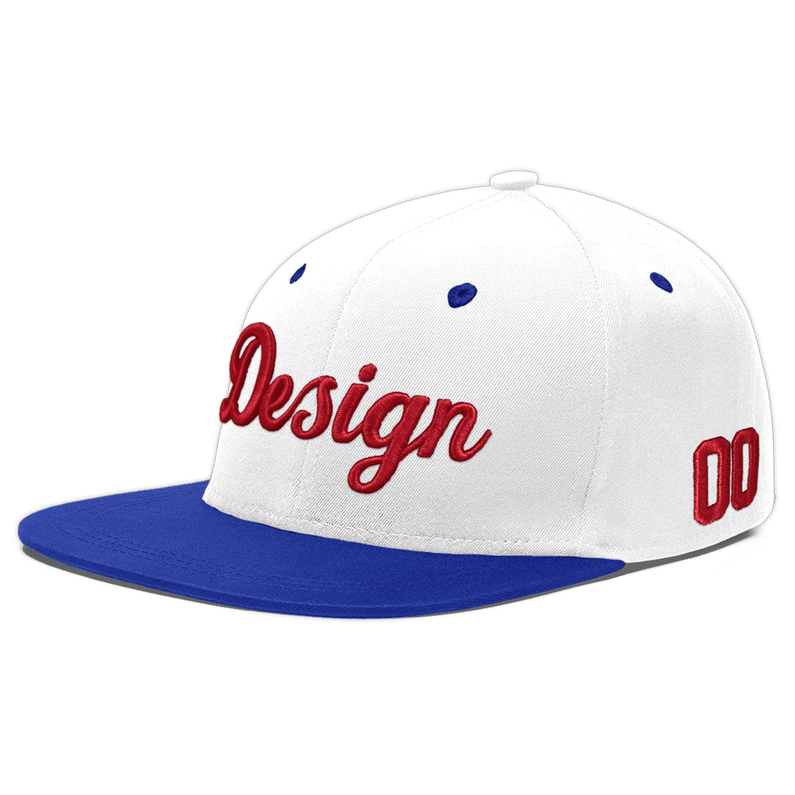 Custom White Royal Blue 14D Puff Embroidery Flat Embroidery Casual Sport Baseball Cap