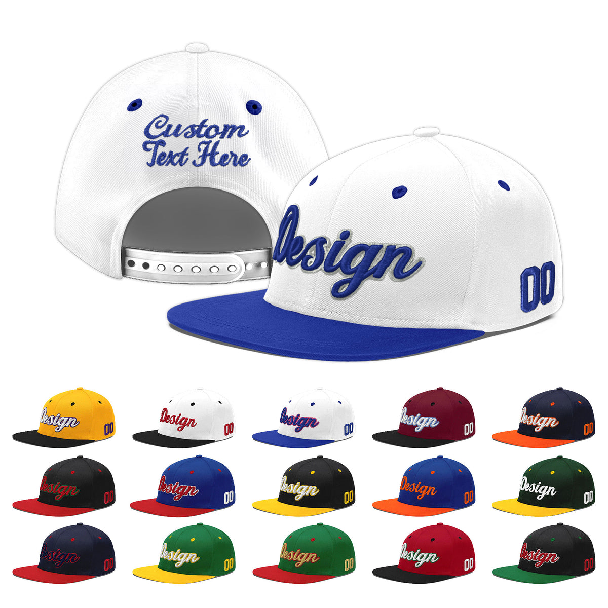 Custom White Royal Blue 27D Puff Embroidery Flat Embroidery Casual Sport Baseball Cap