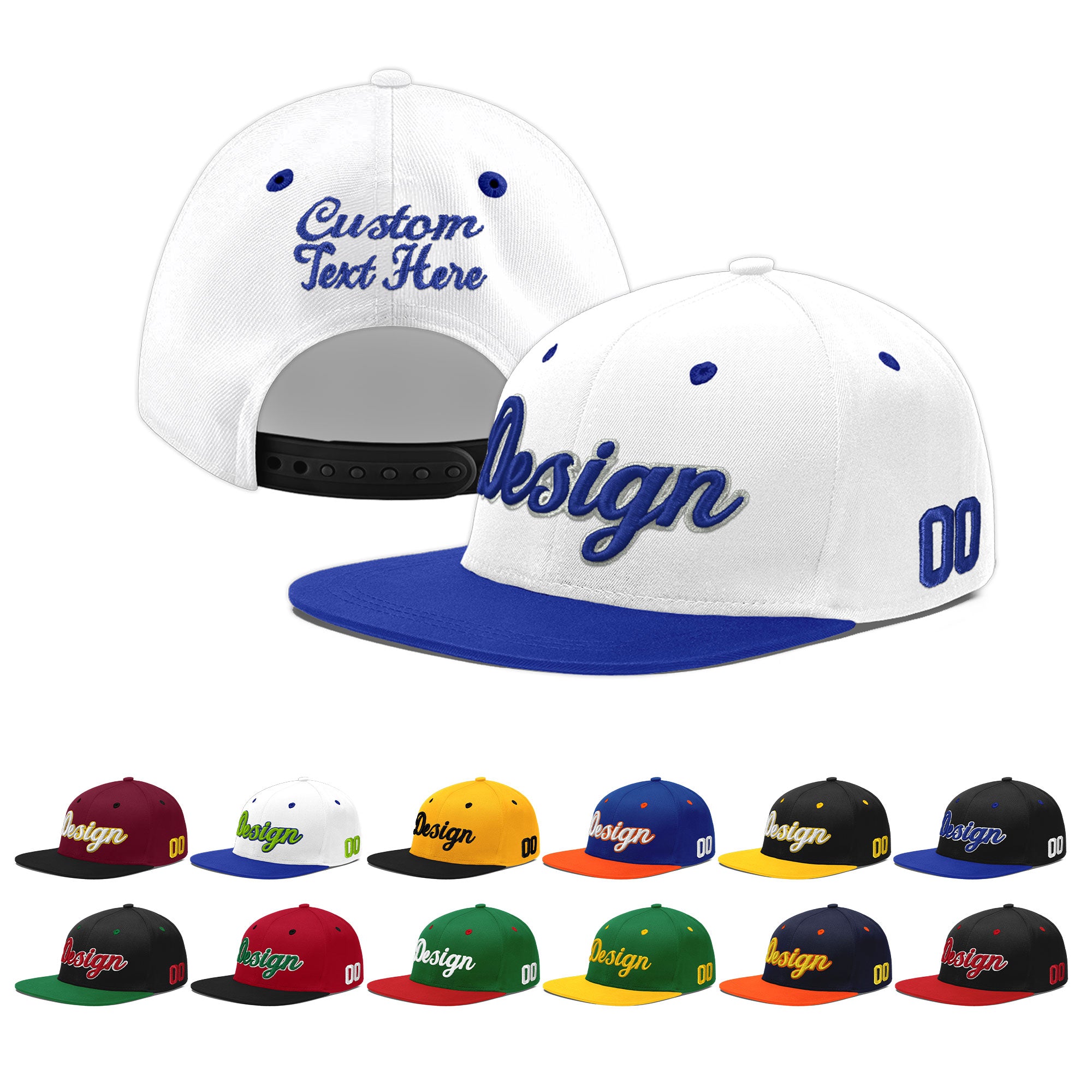 Custom White Royal Blue 27D Puff Embroidery Flat Embroidery Casual Sport Baseball Cap