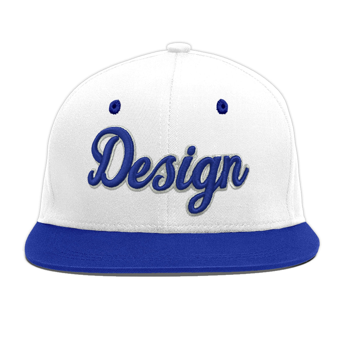 Custom White Royal Blue 32D Puff Embroidery Flat Embroidery Casual Sport Baseball Cap