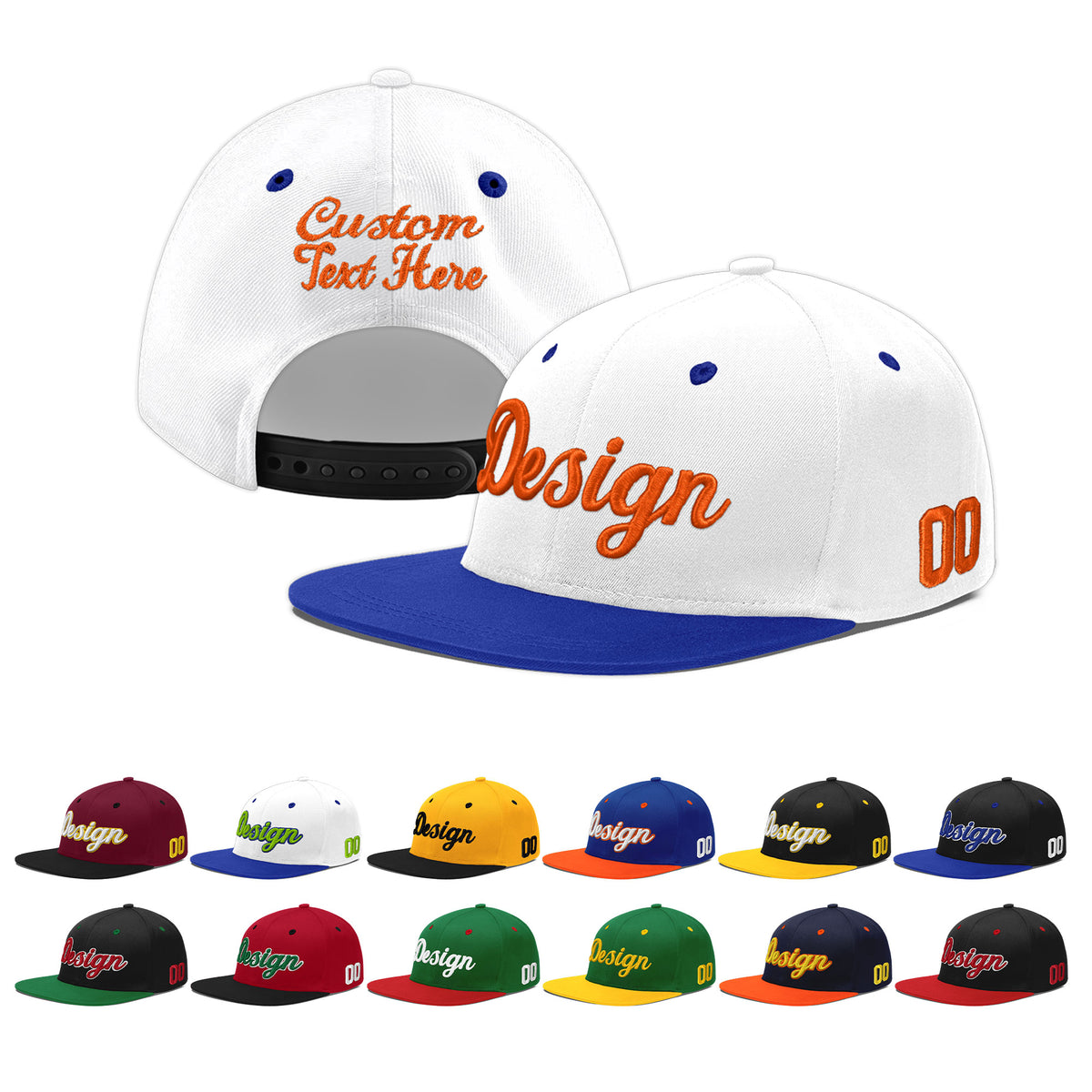 Custom White Royal Blue 35D Puff Embroidery Flat Embroidery Casual Sport Baseball Cap