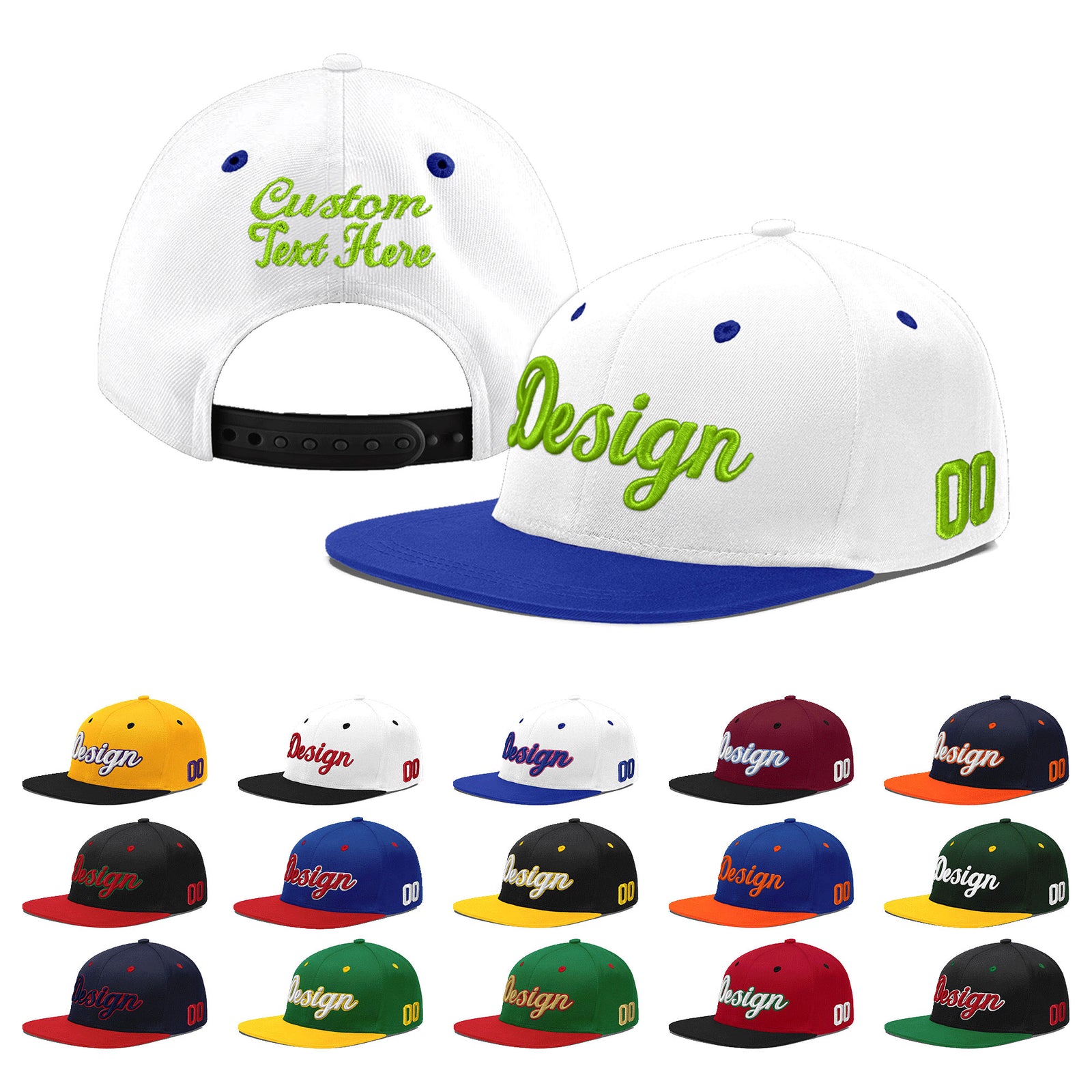 Custom White Royal Blue 3D Puff Embroidery Flat Embroidery Casual Sport Baseball Cap