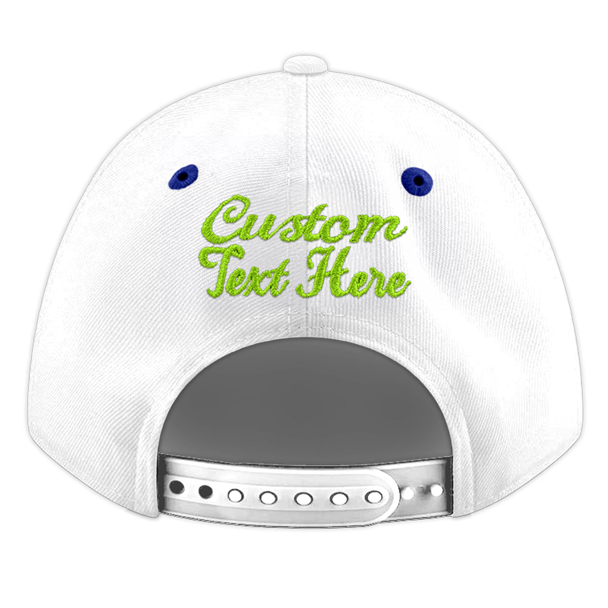 Custom White Royal Blue 7D Puff Embroidery Flat Embroidery Casual Sport Baseball Cap