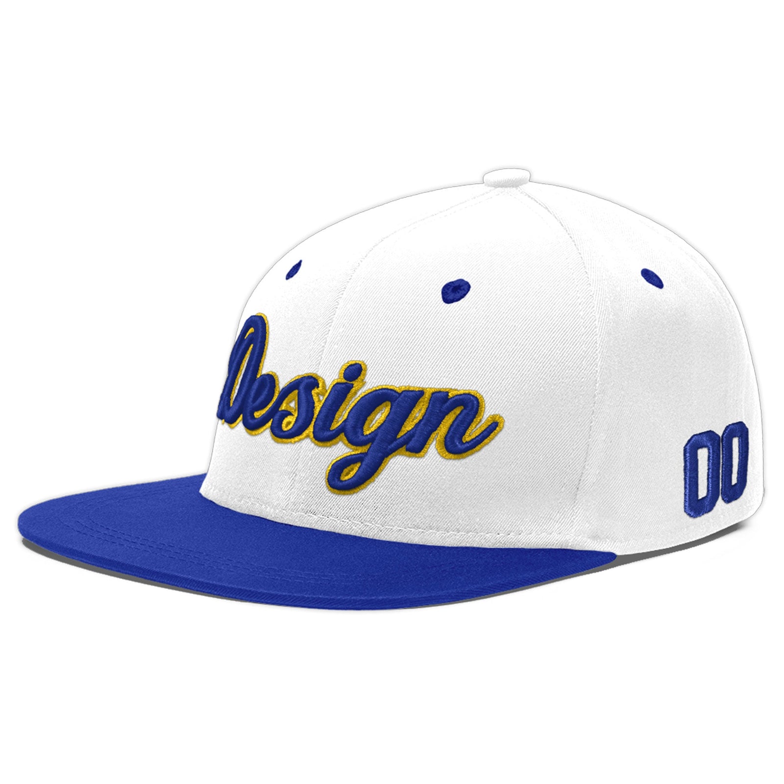 Custom White Royal Blue 14D Puff Embroidery Flat Embroidery Casual Sport Baseball Cap