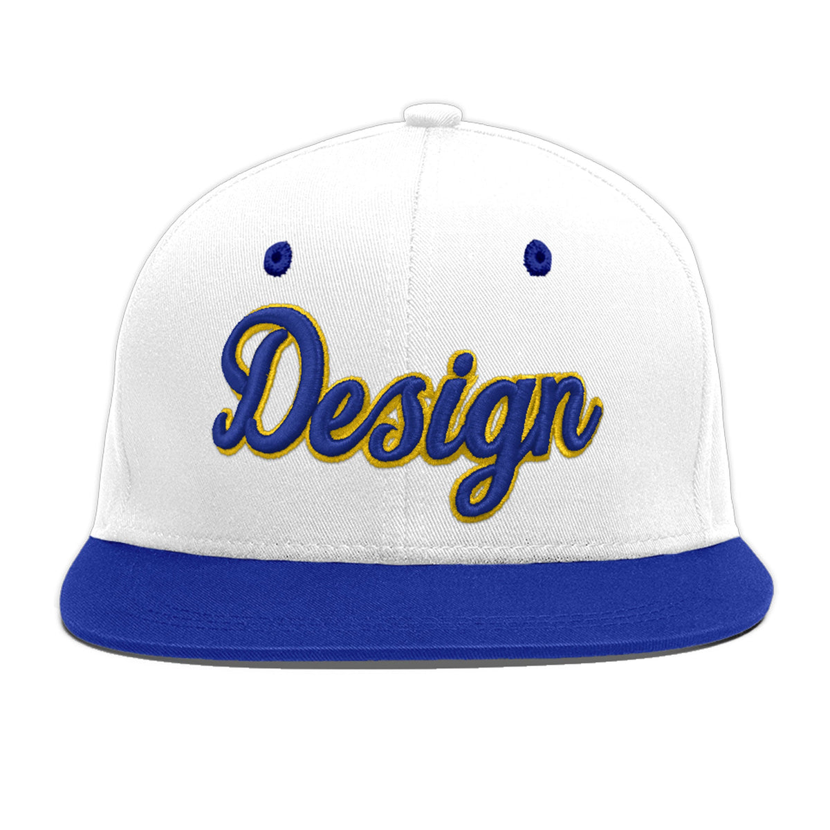 Custom White Royal Blue 16D Puff Embroidery Flat Embroidery Casual Sport Baseball Cap