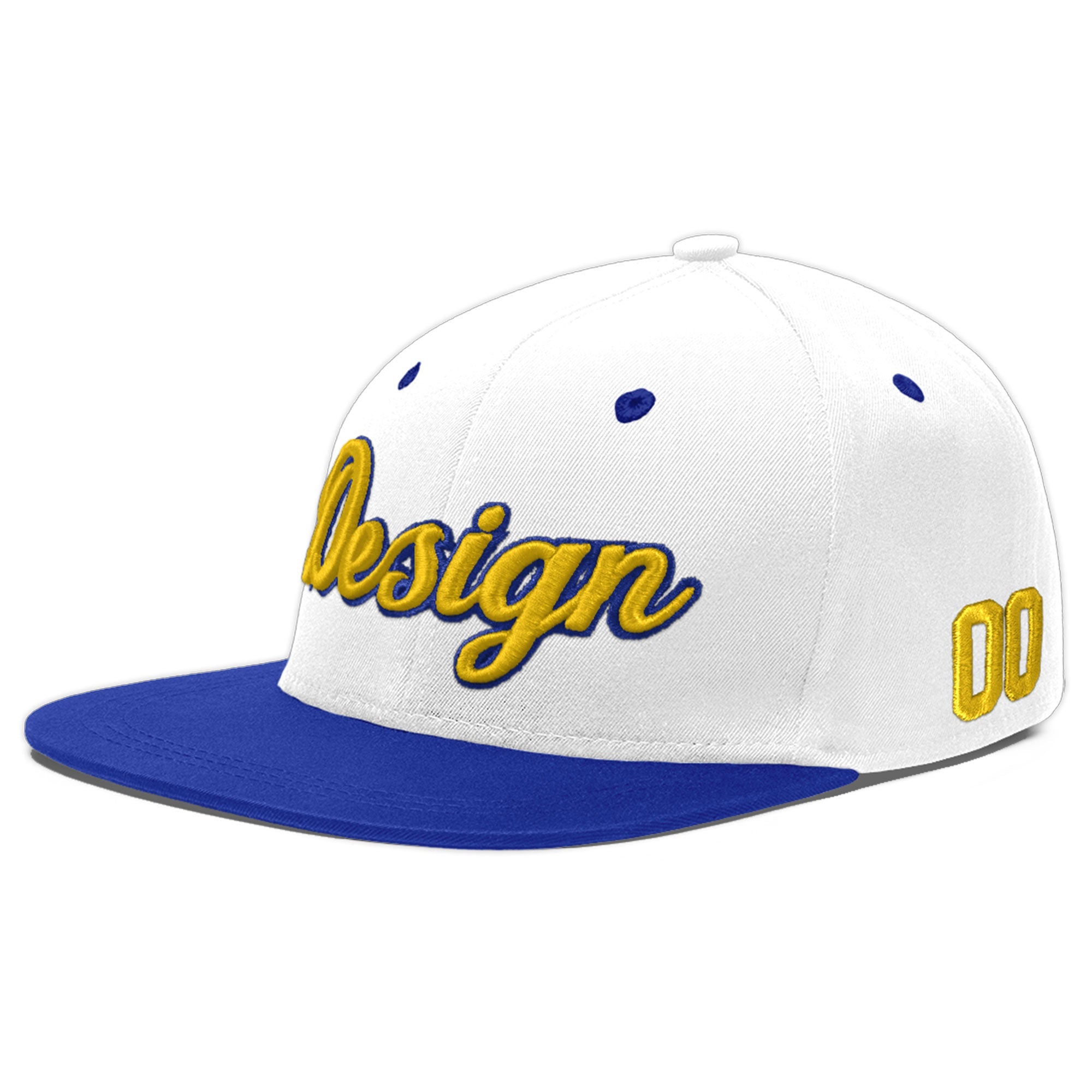 Custom White Royal Blue 22D Puff Embroidery Flat Embroidery Casual Sport Baseball Cap