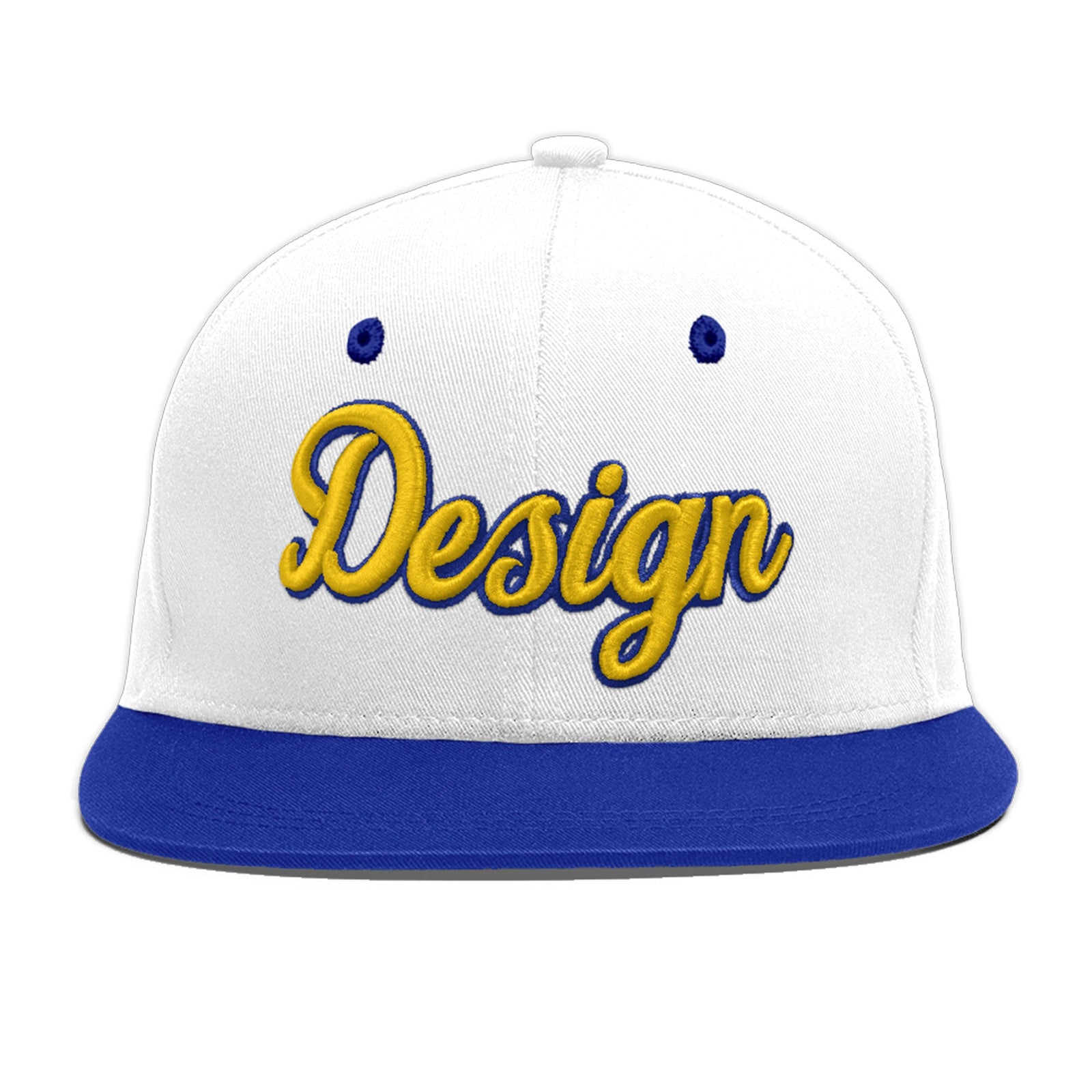 Custom White Royal Blue 24D Puff Embroidery Flat Embroidery Casual Sport Baseball Cap