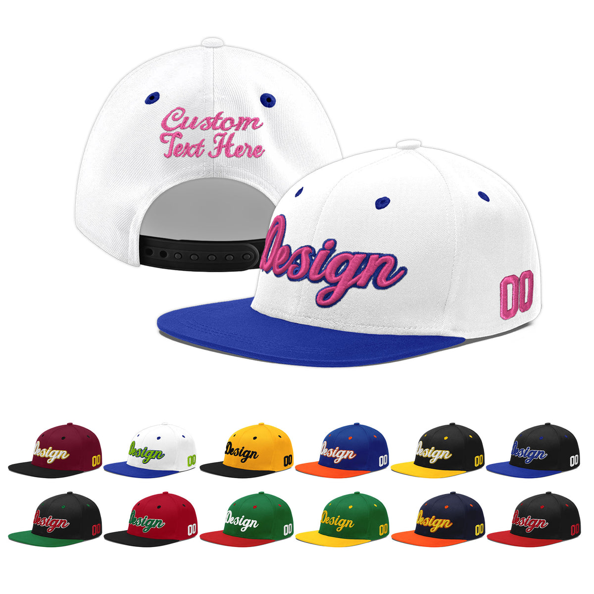 Custom White Royal Blue 27D Puff Embroidery Flat Embroidery Casual Sport Baseball Cap