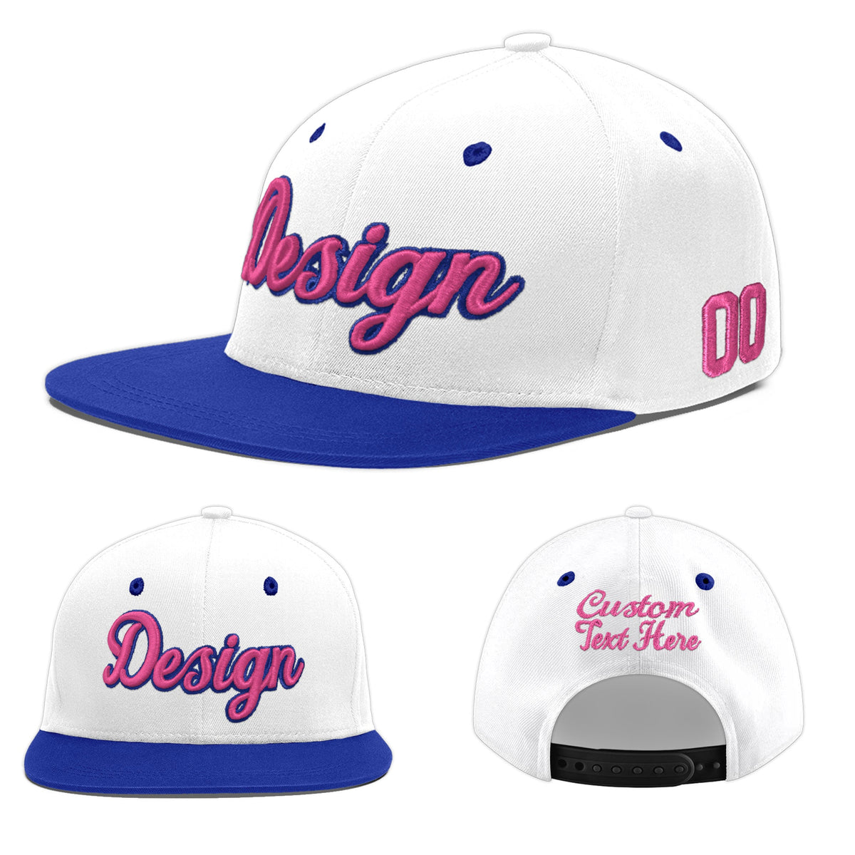 Custom White Royal Blue 28D Puff Embroidery Flat Embroidery Casual Sport Baseball Cap