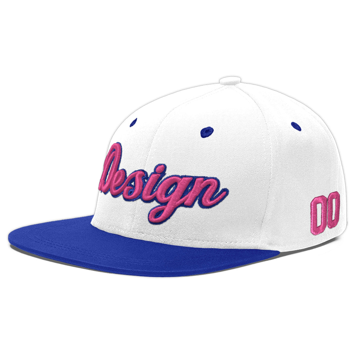 Custom White Royal Blue 30D Puff Embroidery Flat Embroidery Casual Sport Baseball Cap