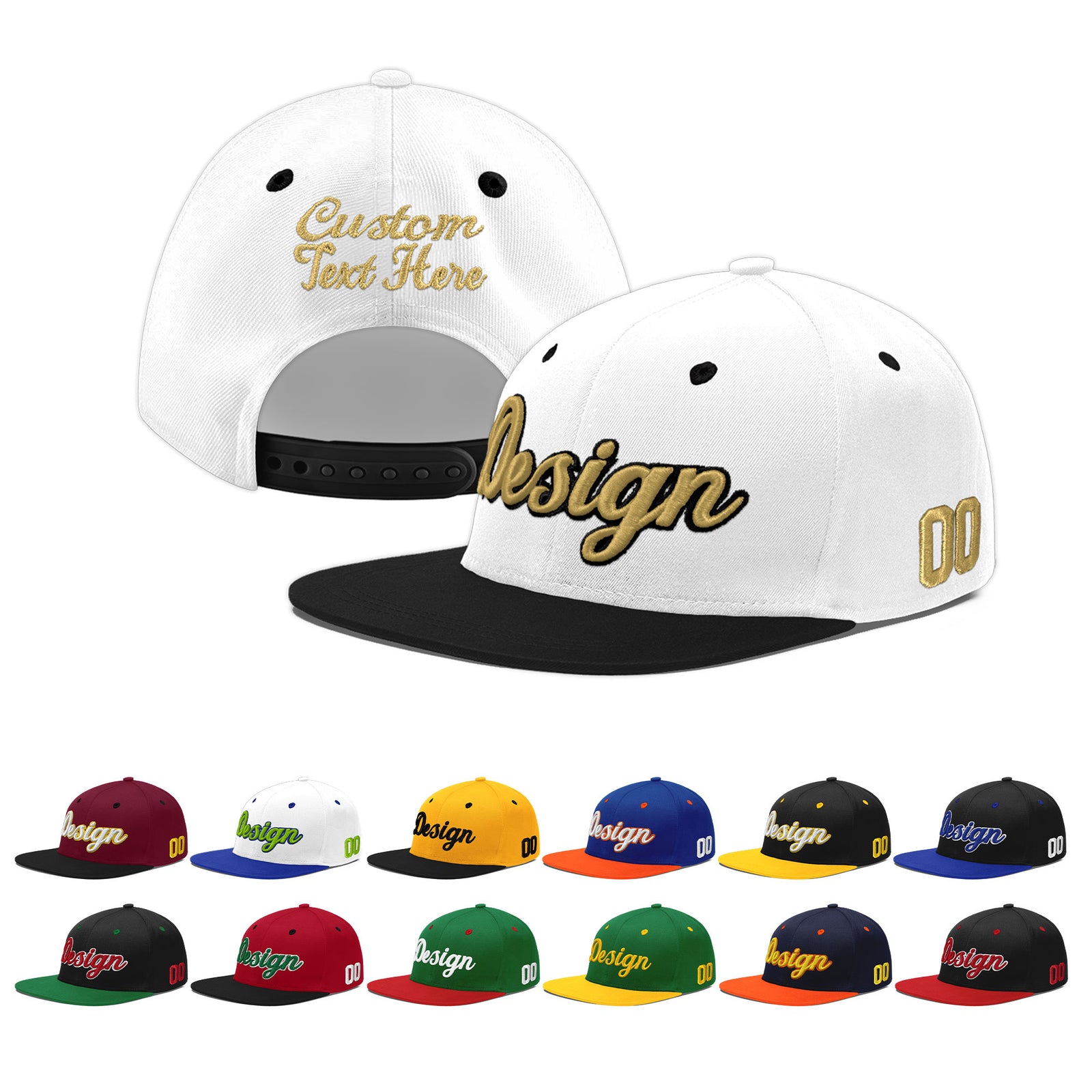 Custom White Black 3D Puff Embroidery Flat Embroidery Casual Sport Baseball Cap