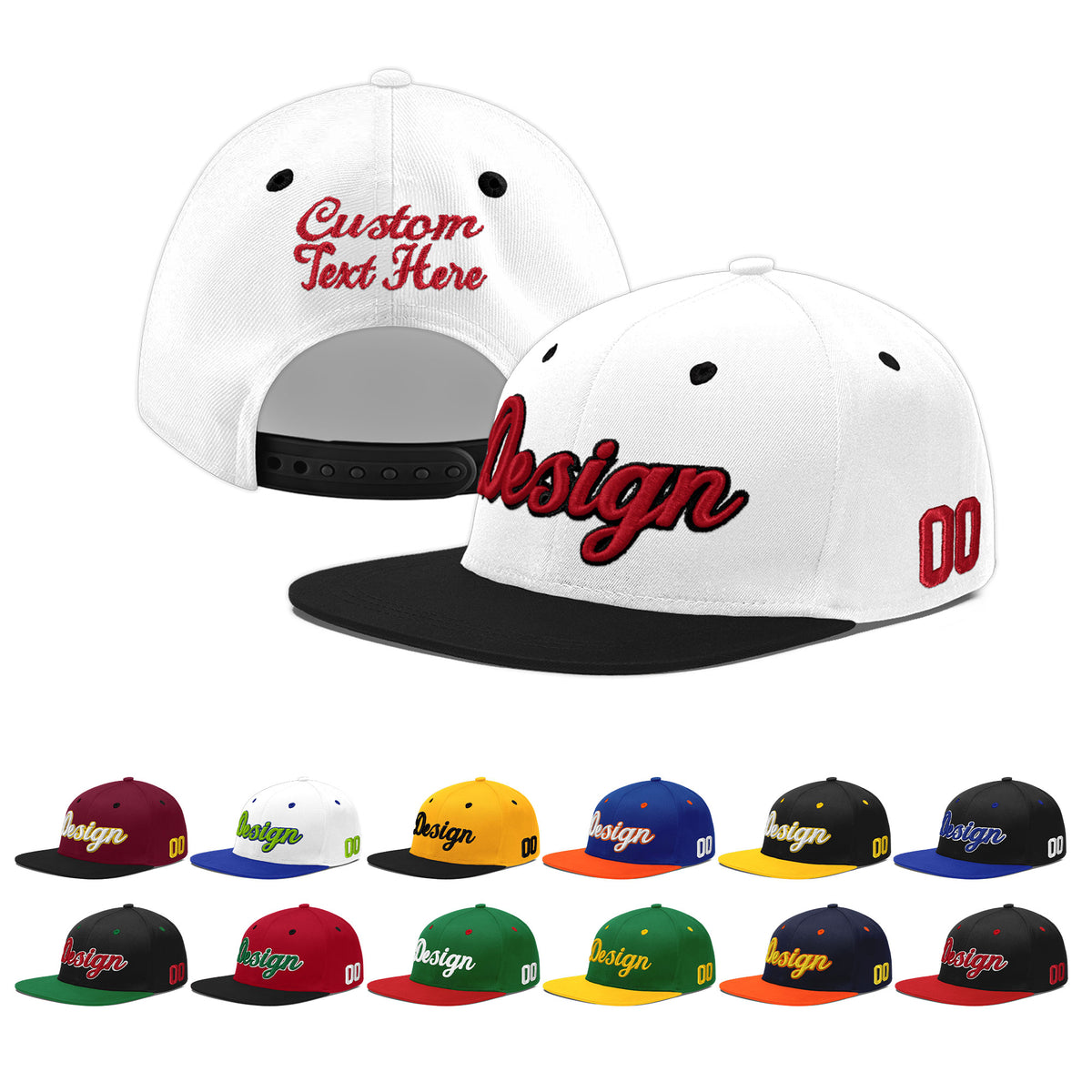 Custom White Black 3D Puff Embroidery Flat Embroidery Casual Sport Baseball Cap