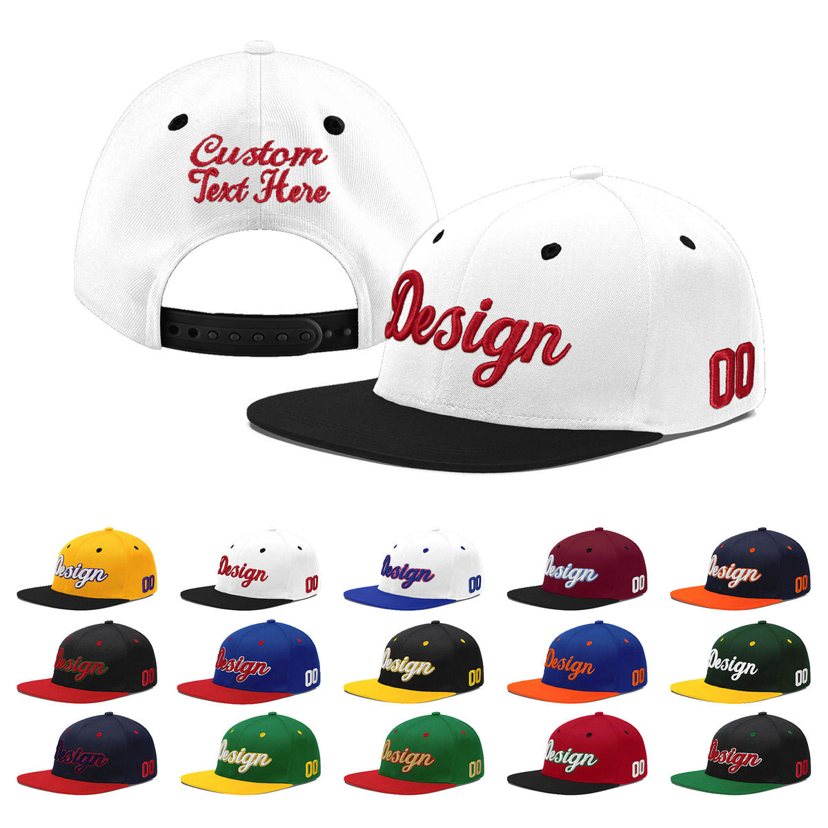 Custom White Black 3D Puff Embroidery Flat Embroidery Casual Sport Baseball Cap