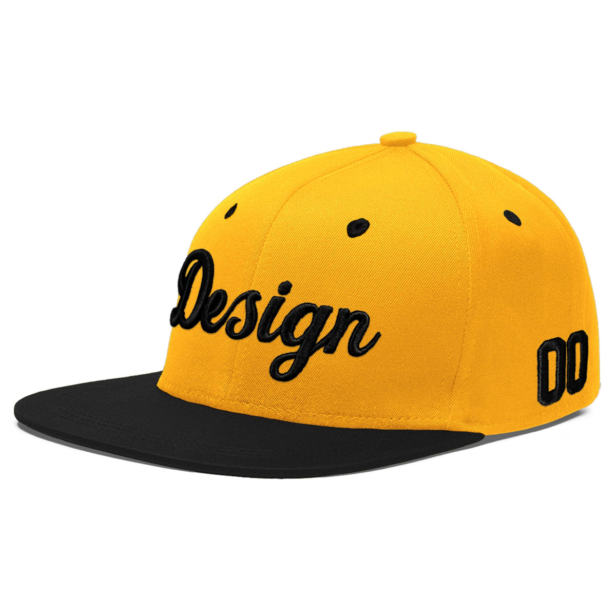 Custom Gold Black 3D Puff Embroidery Flat Embroidery Casual Sport Baseball Cap