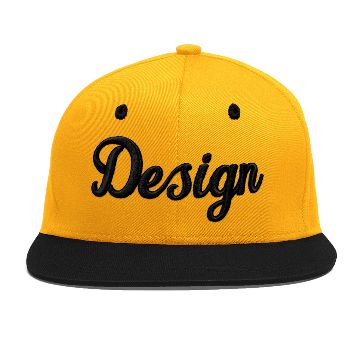 Custom Gold Black 3D Puff Embroidery Flat Embroidery Casual Sport Baseball Cap