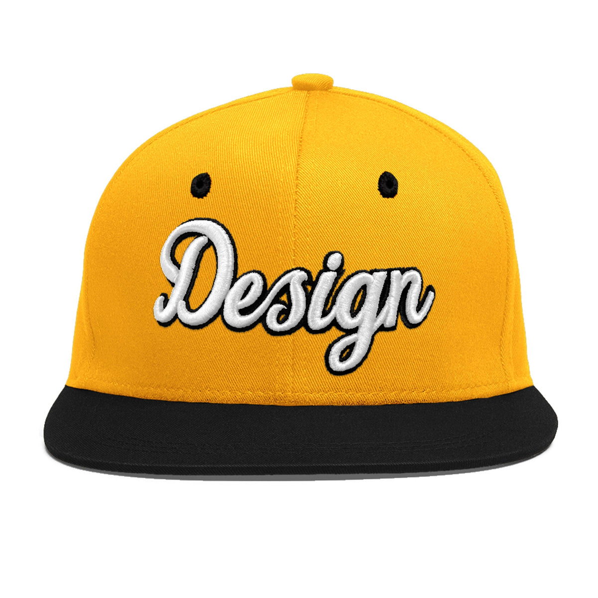 Custom Gold Black 3D Puff Embroidery Flat Embroidery Casual Sport Baseball Cap