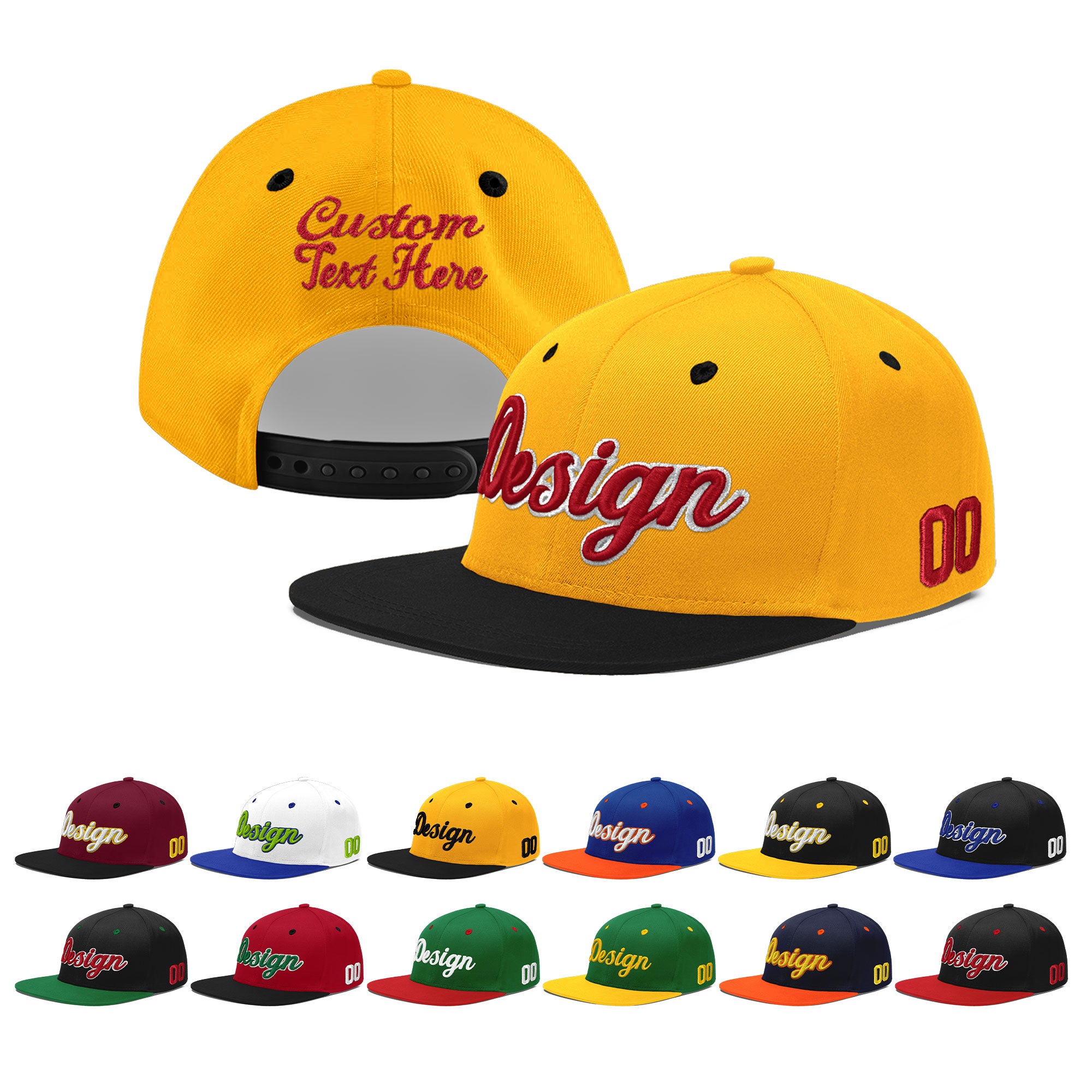 Custom Gold Black 3D Puff Embroidery Flat Embroidery Casual Sport Baseball Cap