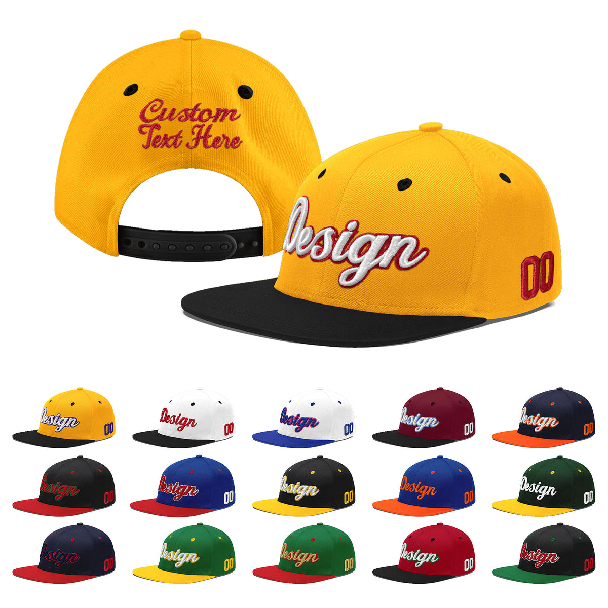 Custom Gold Black 3D Puff Embroidery Flat Embroidery Casual Sport Baseball Cap