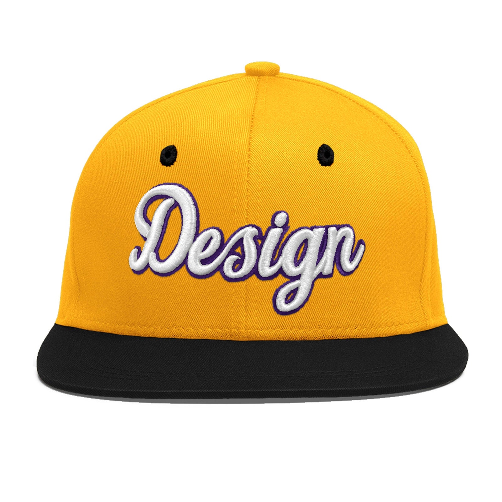 Custom Gold Black 32D Puff Embroidery Flat Embroidery Casual Sport Baseball Cap