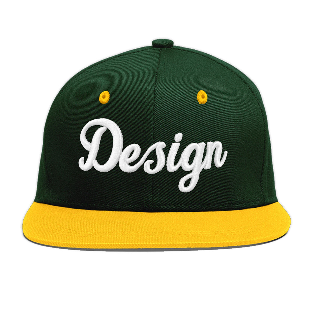 Custom Green Gold 3D Puff Embroidery Flat Embroidery Casual Sport Baseball Cap