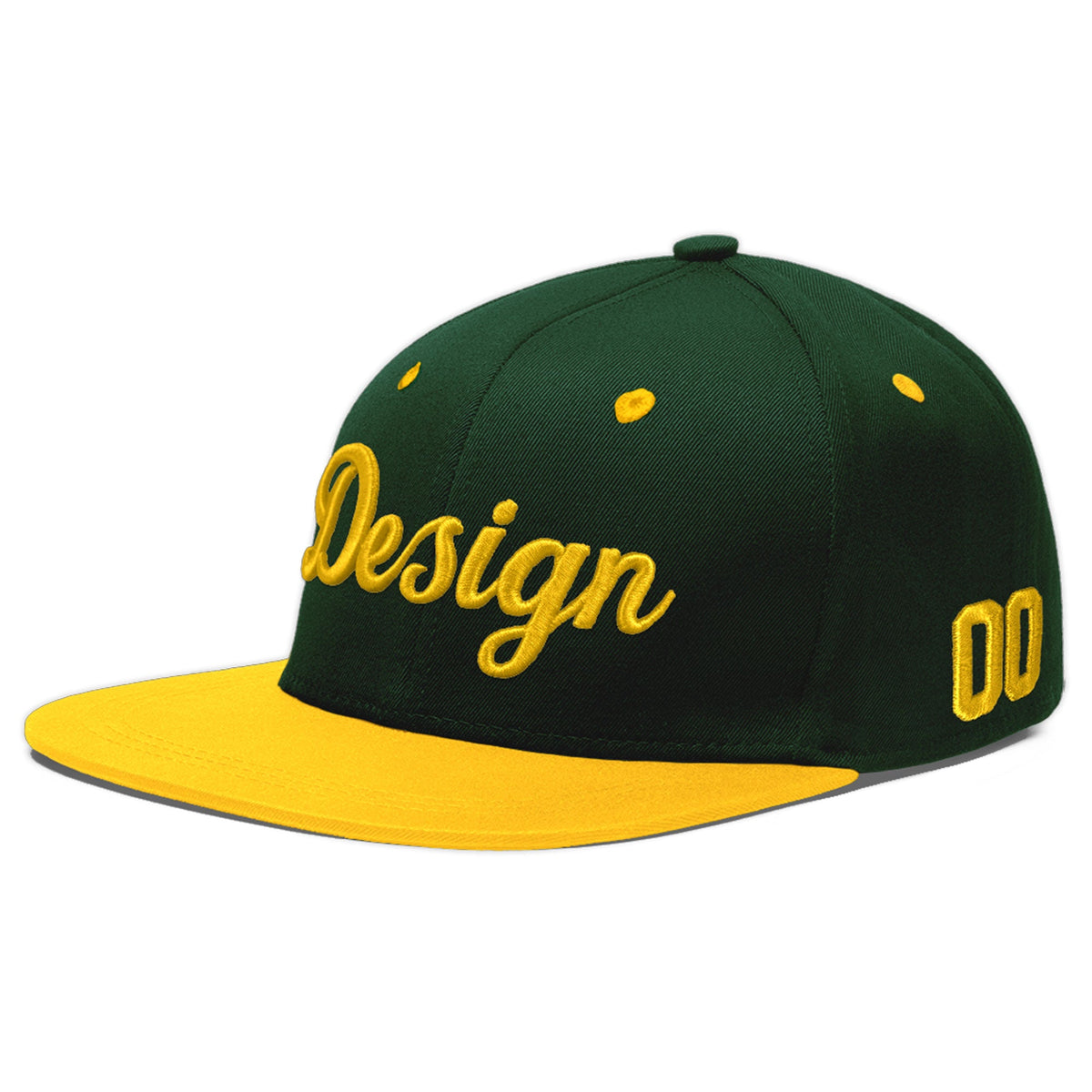 Custom Green Gold 3D Puff Embroidery Flat Embroidery Casual Sport Baseball Cap
