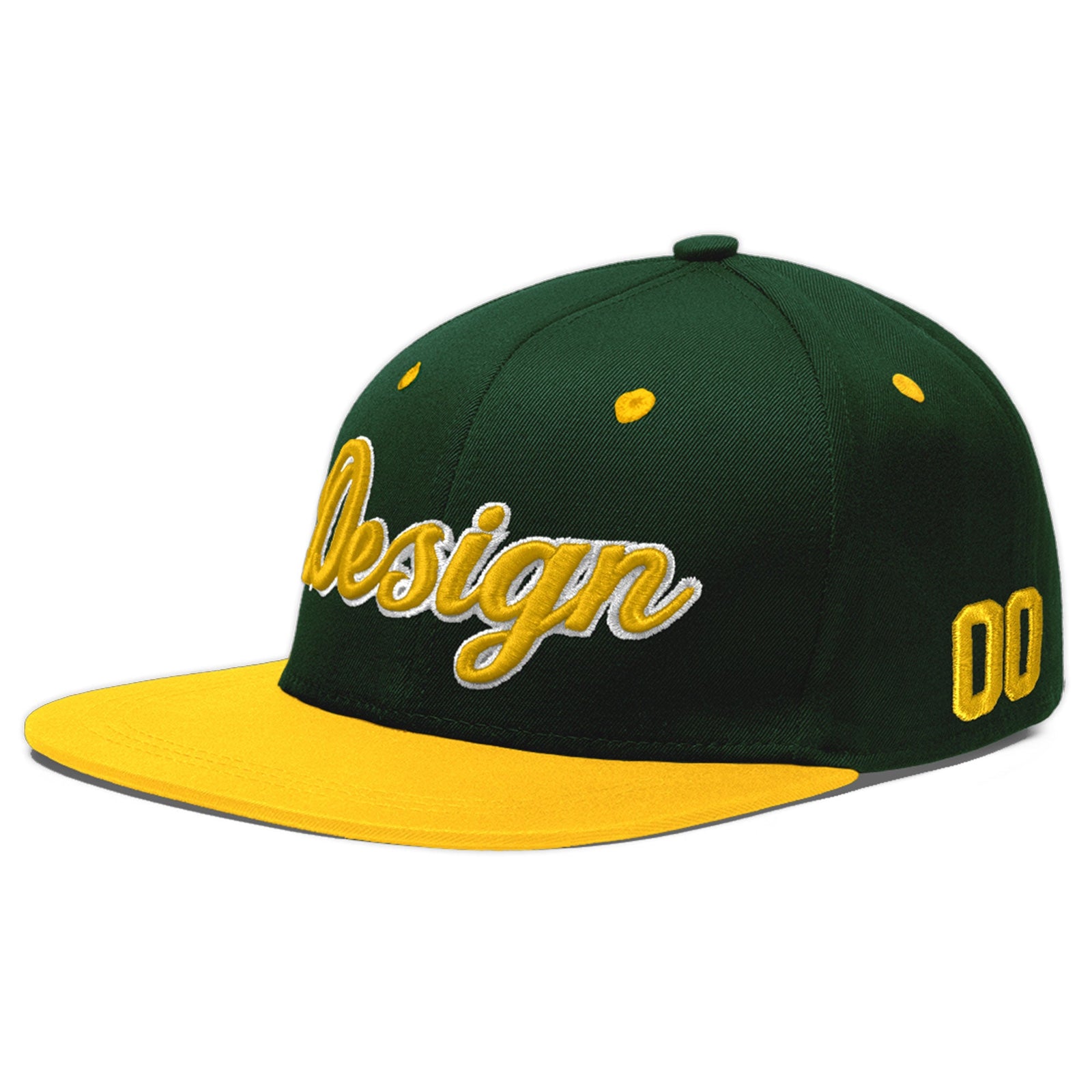 Custom Green Gold 3D Puff Embroidery Flat Embroidery Casual Sport Baseball Cap