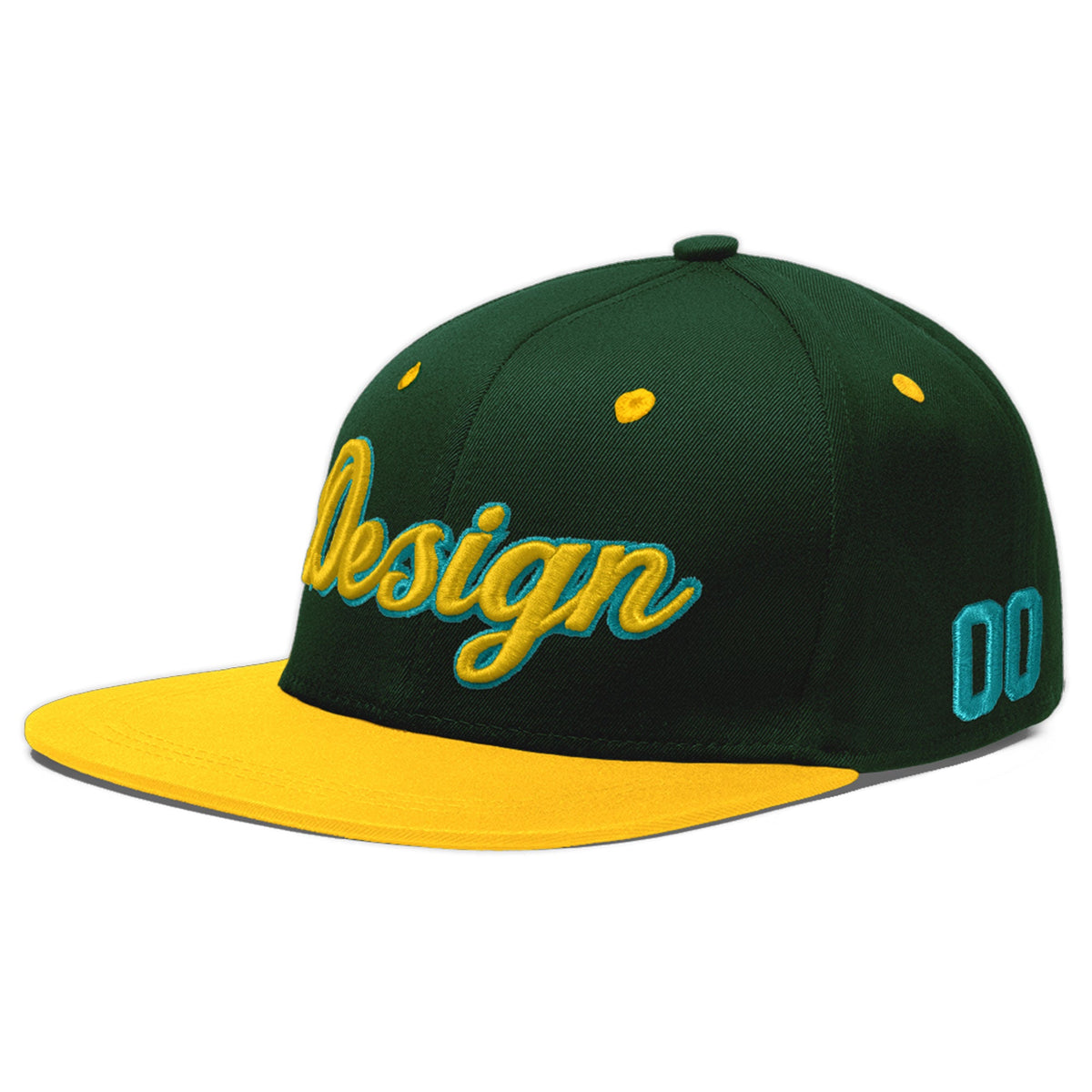 Custom Green Gold 3D Puff Embroidery Flat Embroidery Casual Sport Baseball Cap