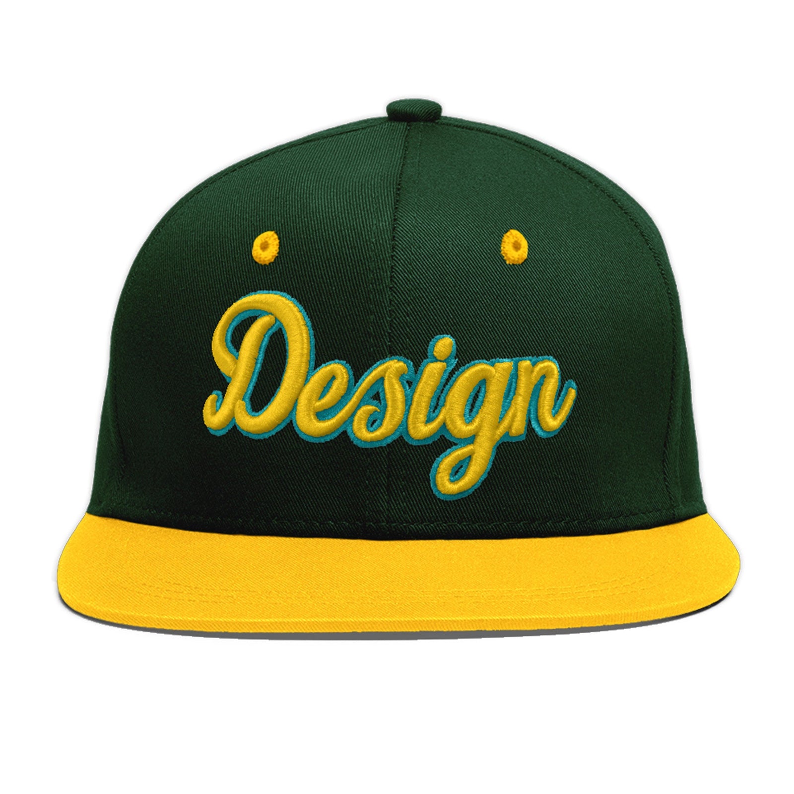 Custom Green Gold 3D Puff Embroidery Flat Embroidery Casual Sport Baseball Cap