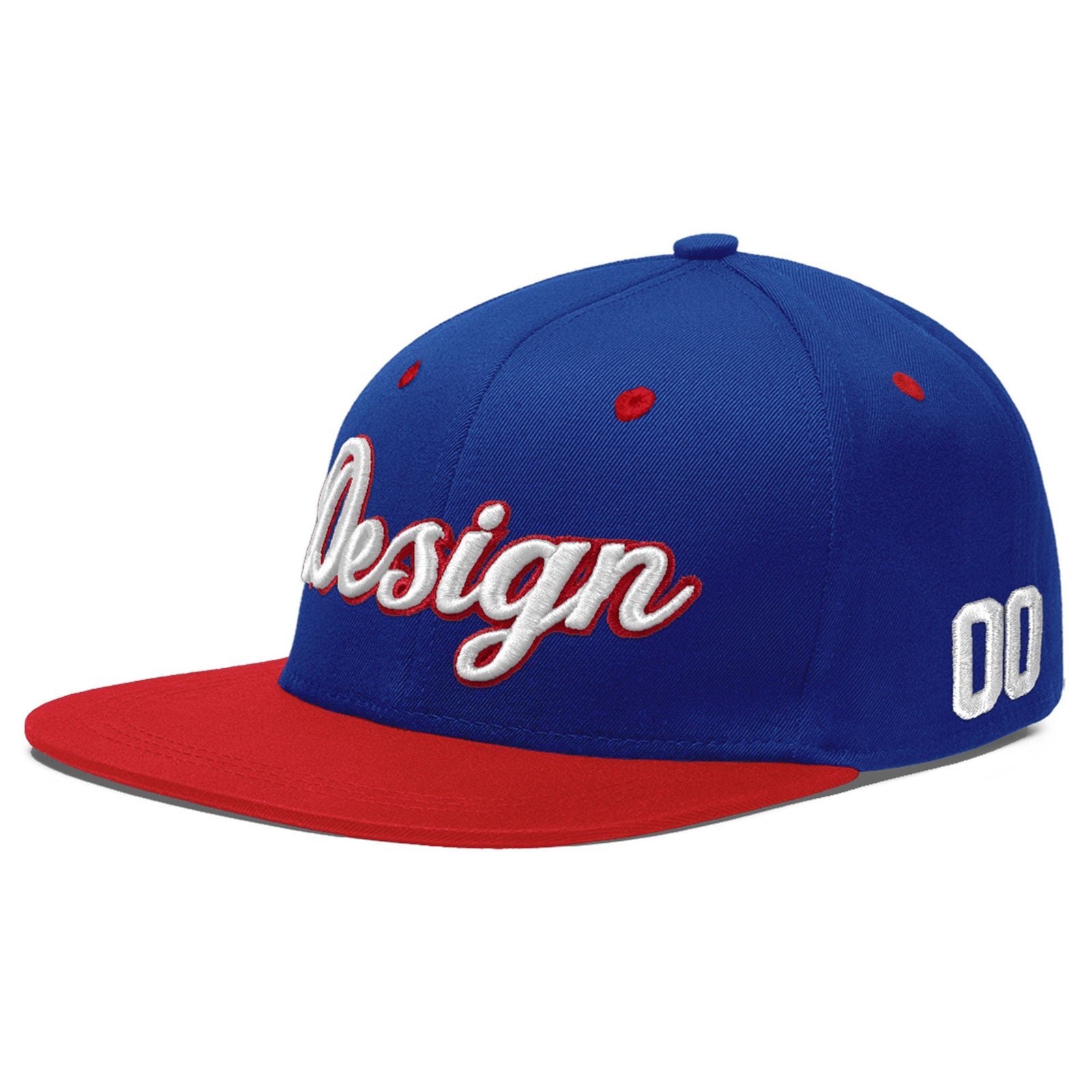 Custom Royal Blue Red 3D Puff Embroidery Flat Embroidery Casual Sport Baseball Cap