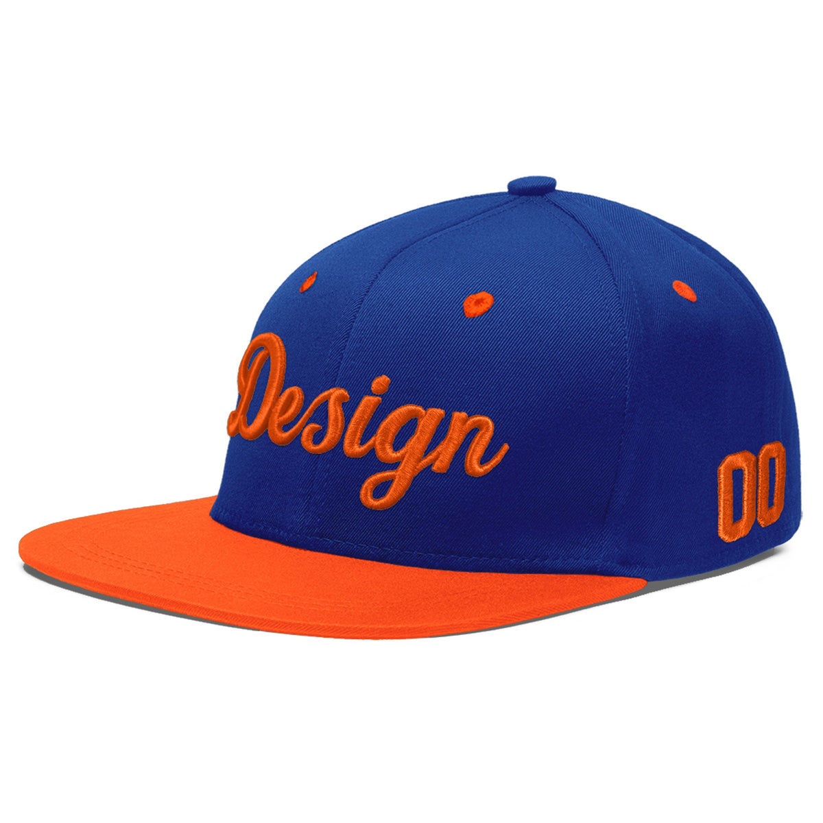 Custom Royal Blue Orange 3D Puff Embroidery Flat Embroidery Casual Sport Baseball Cap