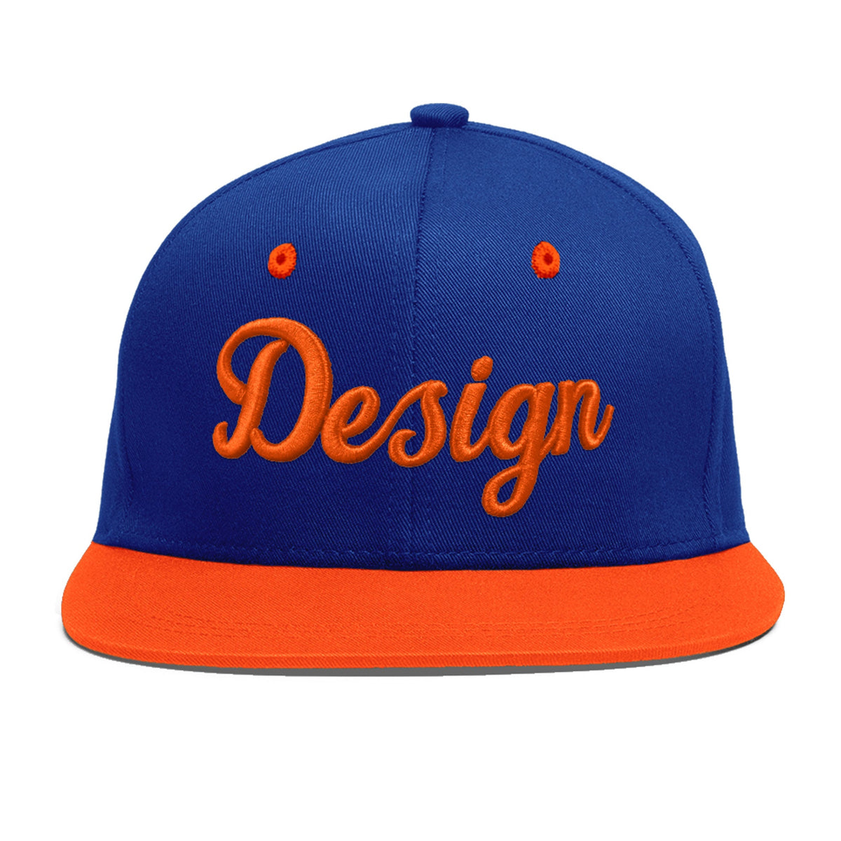 Custom Royal Blue Orange 3D Puff Embroidery Flat Embroidery Casual Sport Baseball Cap