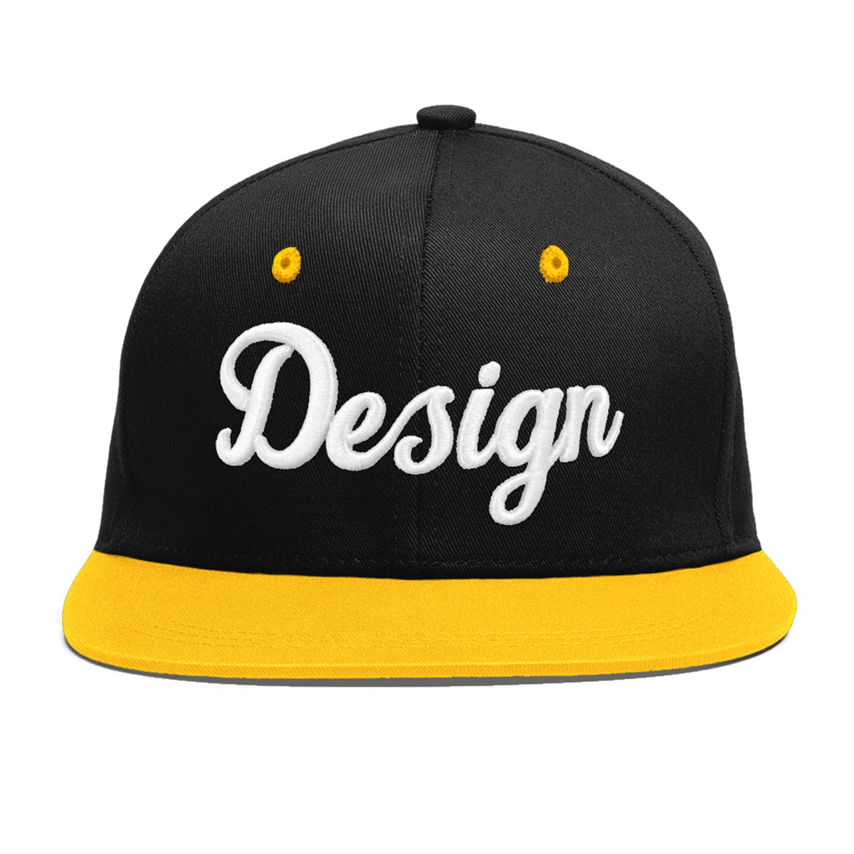 Custom Black Gold 3D Puff Embroidery Flat Embroidery Casual Sport Baseball Cap