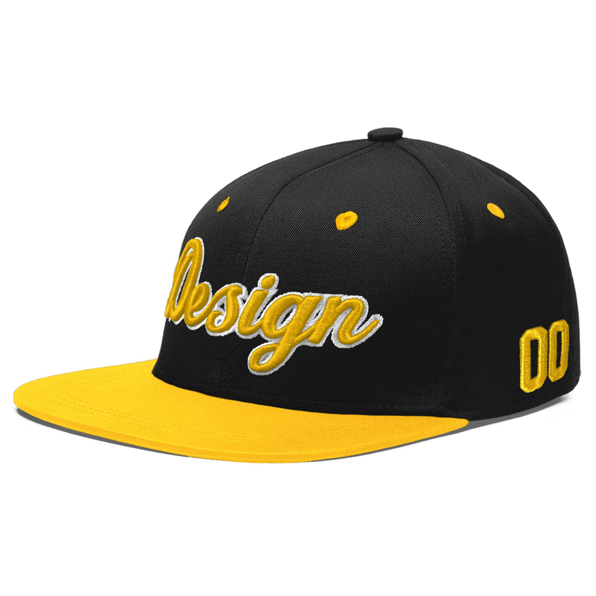 Custom Black Gold 3D Puff Embroidery Flat Embroidery Casual Sport Baseball Cap