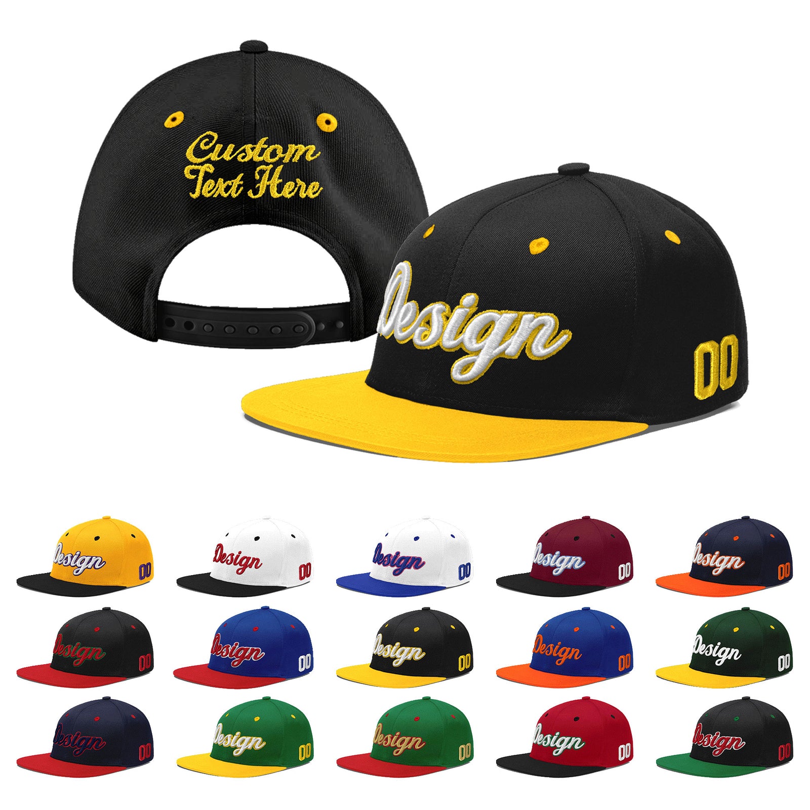 Custom Black Gold 3D Puff Embroidery Flat Embroidery Casual Sport Baseball Cap
