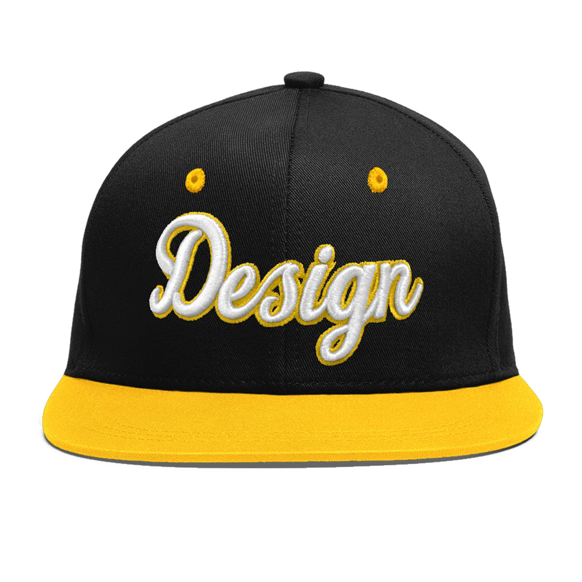 Custom Black Gold 3D Puff Embroidery Flat Embroidery Casual Sport Baseball Cap
