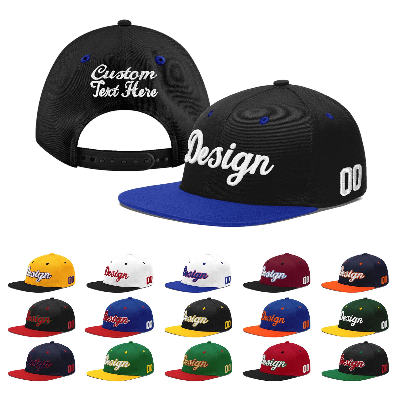 Custom Black Royal Blue 3D Puff Embroidery Flat Embroidery Casual Sport Baseball Cap