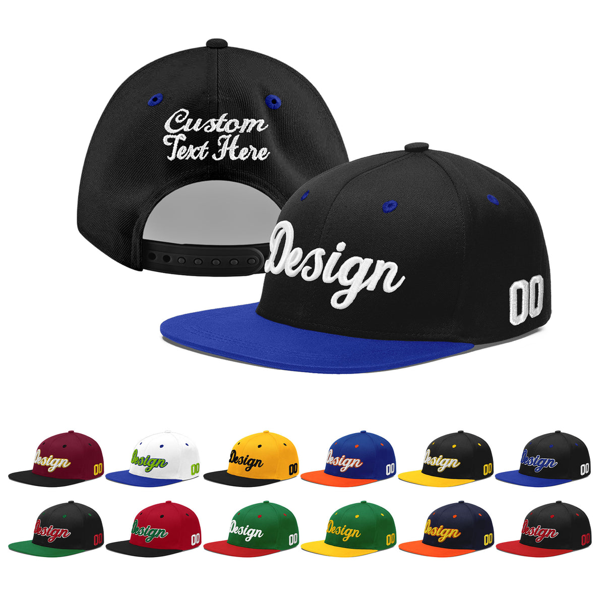 Custom Black Royal Blue 3D Puff Embroidery Flat Embroidery Casual Sport Baseball Cap