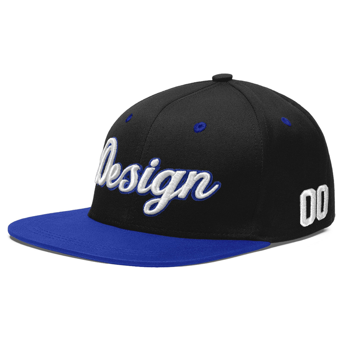 Custom Black Royal Blue 3D Puff Embroidery Flat Embroidery Casual Sport Baseball Cap