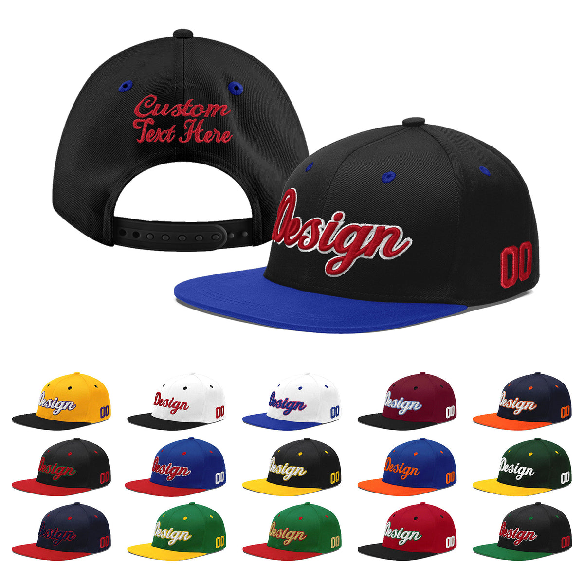Custom Black Royal Blue 3D Puff Embroidery Flat Embroidery Casual Sport Baseball Cap