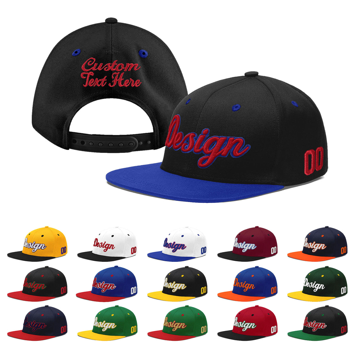 Custom Black Royal Blue 3D Puff Embroidery Flat Embroidery Casual Sport Baseball Cap