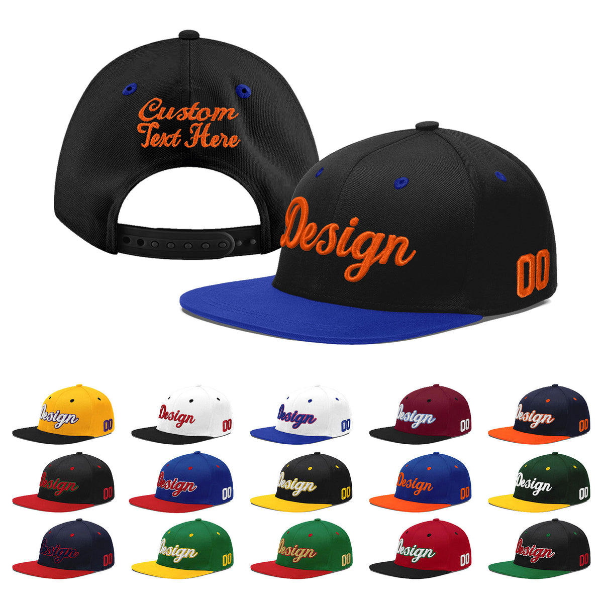 Custom Black Royal Blue 3D Puff Embroidery Flat Embroidery Casual Sport Baseball Cap
