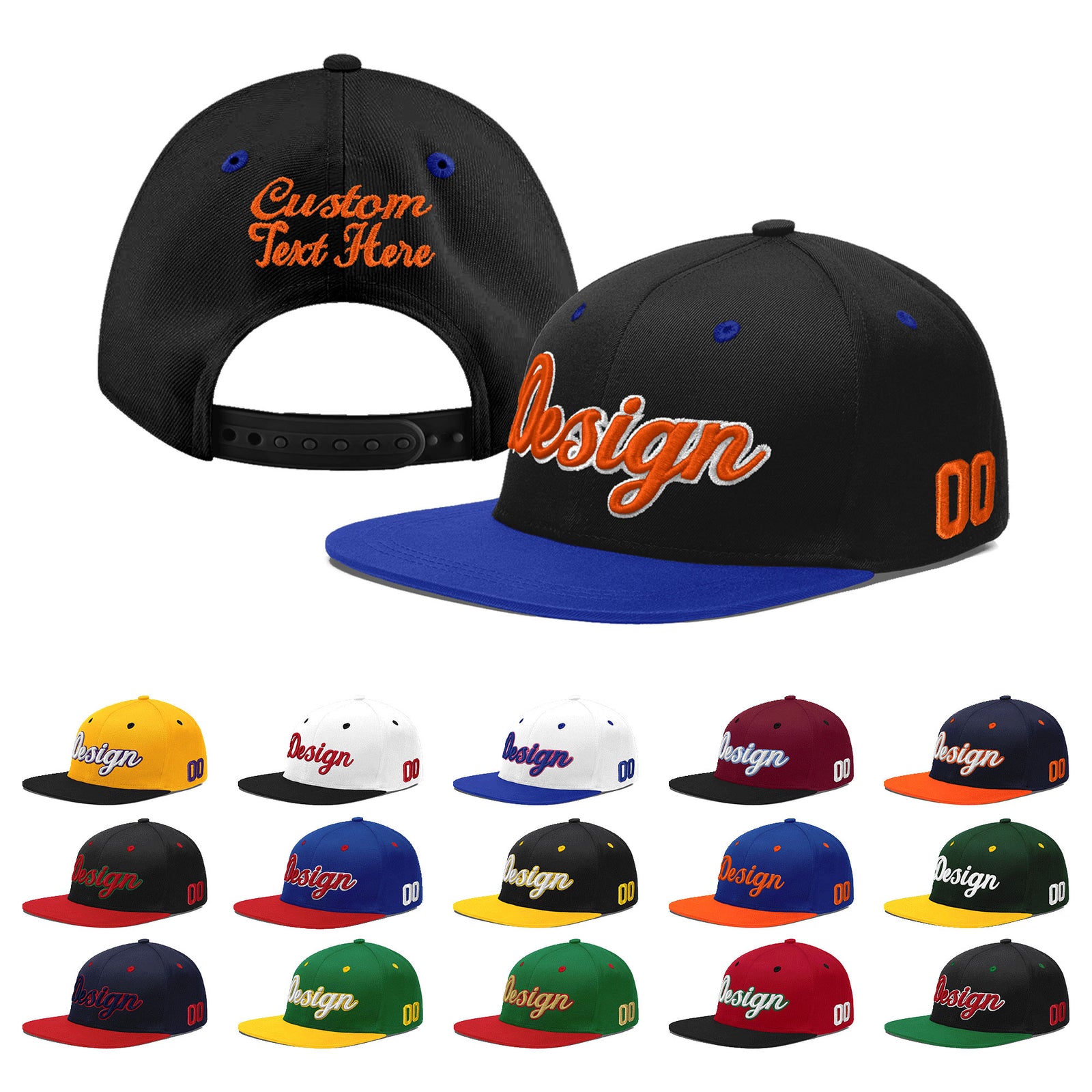 Custom Black Royal Blue 3D Puff Embroidery Flat Embroidery Casual Sport Baseball Cap
