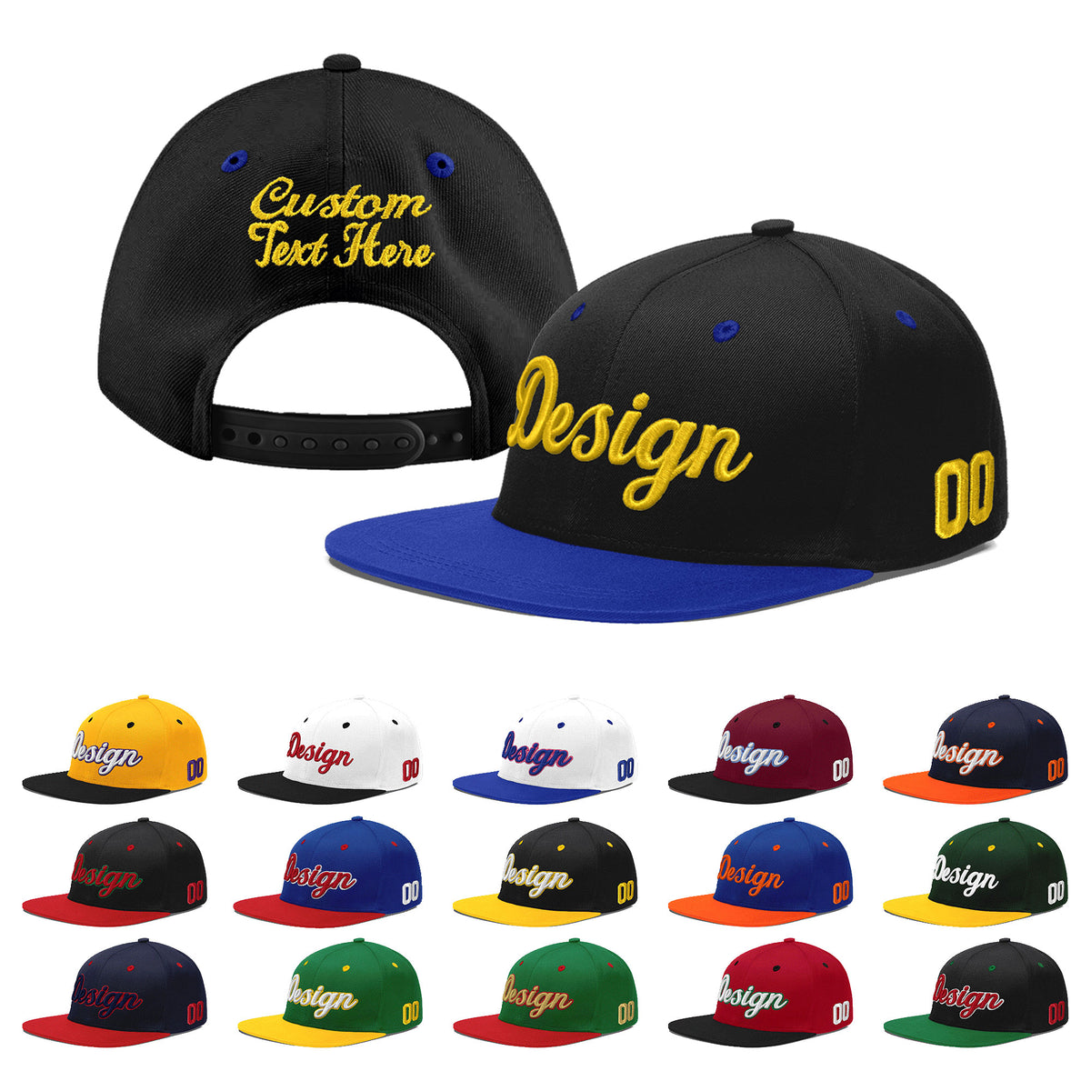 Custom Black Royal Blue 3D Puff Embroidery Flat Embroidery Casual Sport Baseball Cap