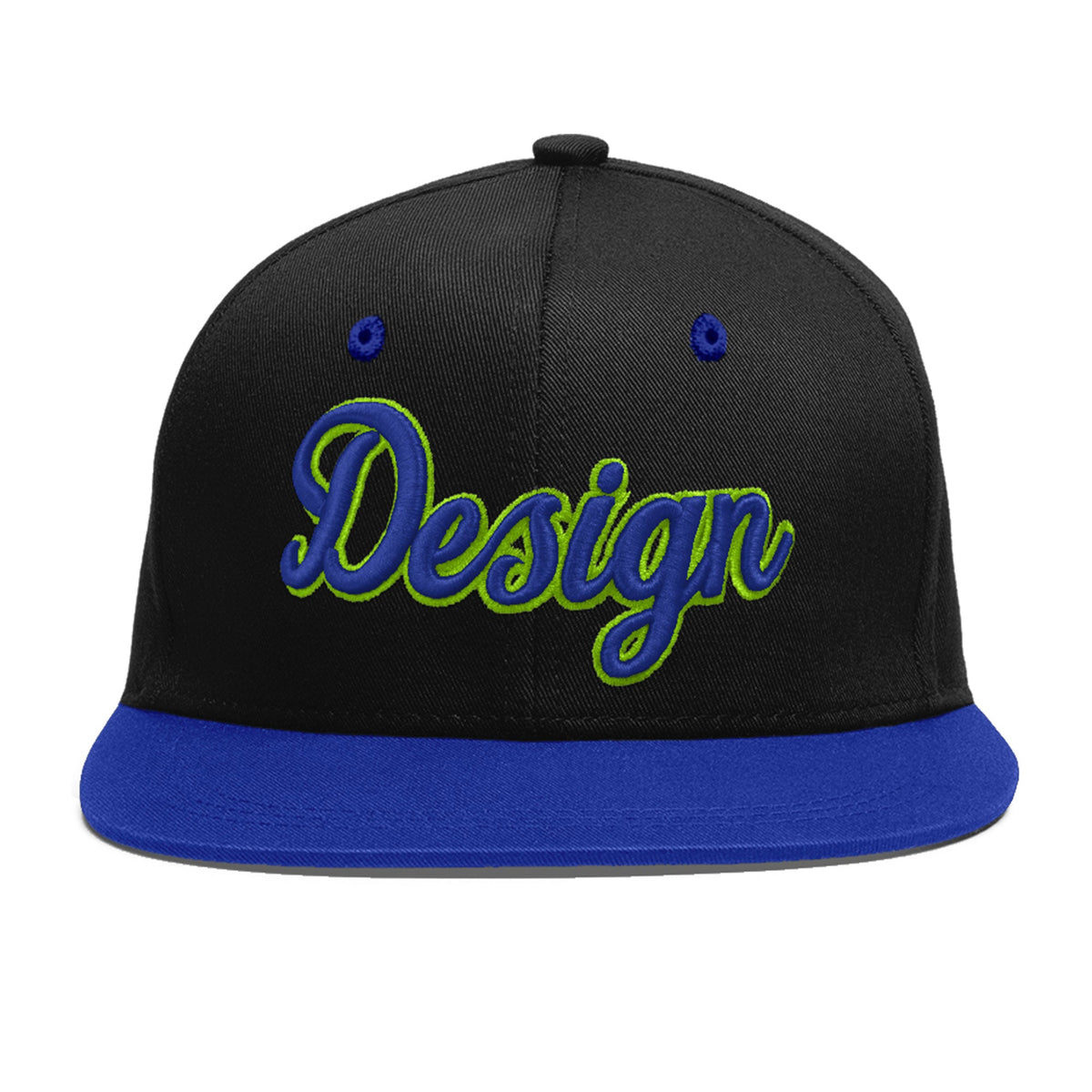 Custom Black Royal Blue 3D Puff Embroidery Flat Embroidery Casual Sport Baseball Cap