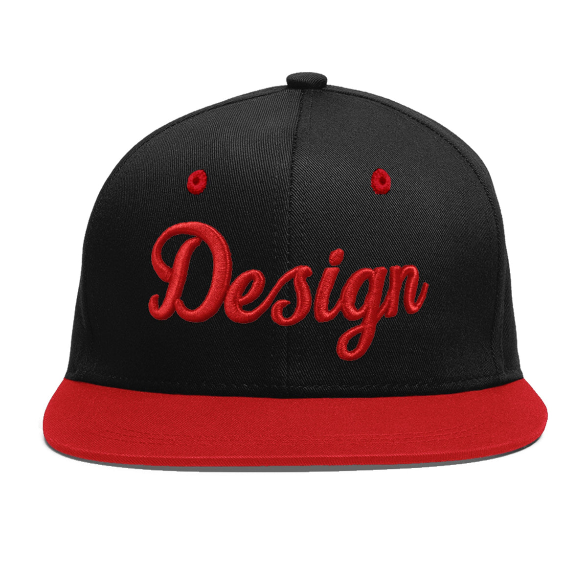 Custom Black Red 3D Puff Embroidery Flat Embroidery Casual Sport Baseball Cap
