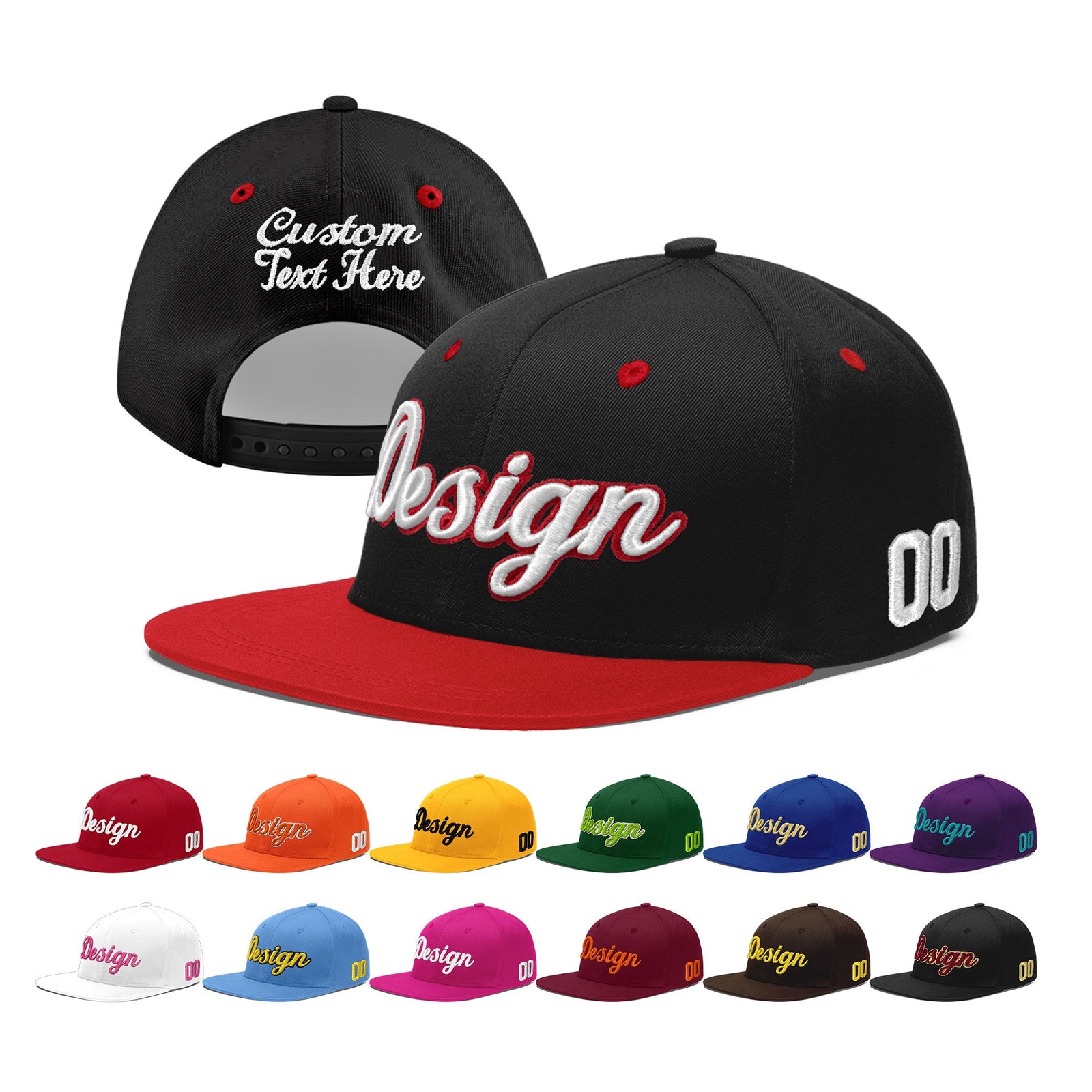 Custom Black Red 3D Puff Embroidery Flat Embroidery Casual Sport Baseball Cap