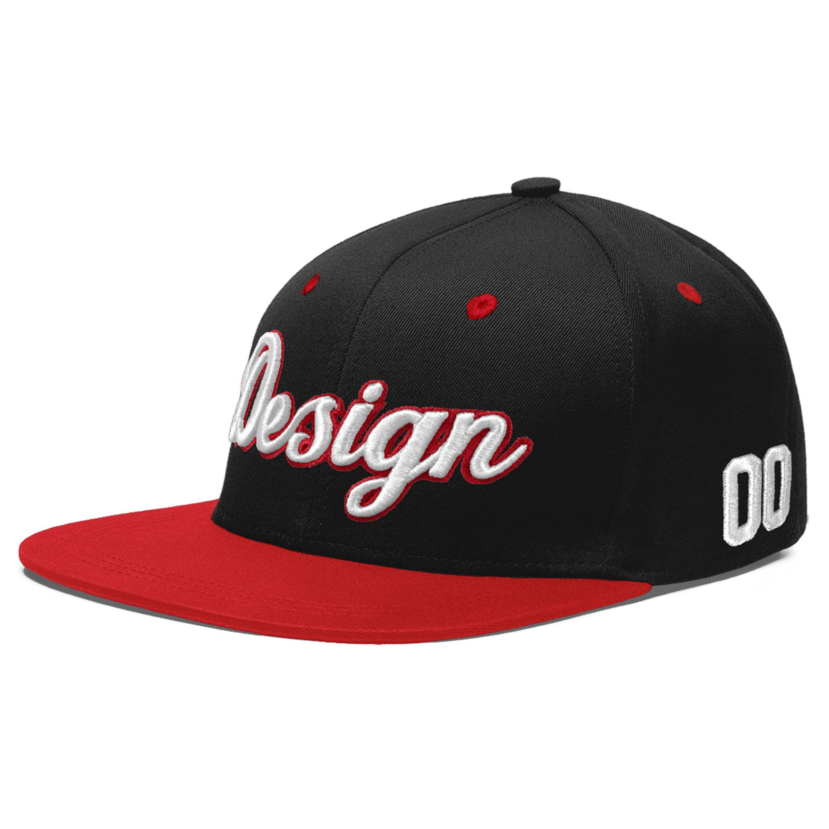 Custom Black Red 3D Puff Embroidery Flat Embroidery Casual Sport Baseball Cap