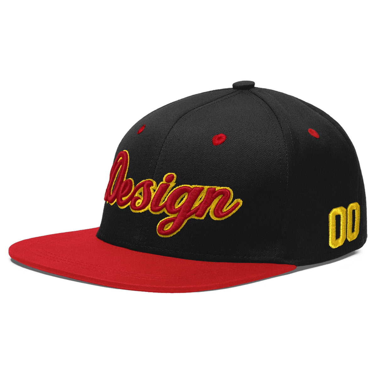Custom Black Red 3D Puff Embroidery Flat Embroidery Casual Sport Baseball Cap